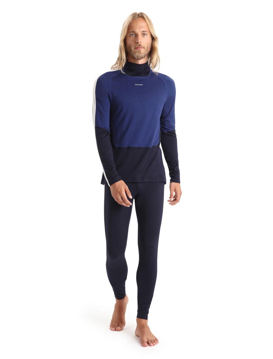 Men's Icebreaker Merino 200 Sonebula Thermal Leggings Base Layers Midnight Navy / Snow | CA 1582ZUTG